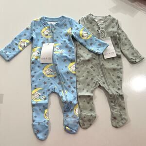 Abe & Elly Organic Cotton Baby Onesies 0-3 months Blue Green Boys Mitten Cuffs